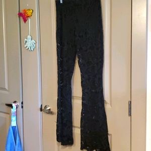 Black bell bottom Lace pants with short liner